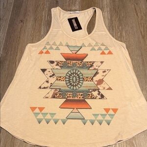 Women’s Phil Love Cream Tribal Print Racerback Tank Top